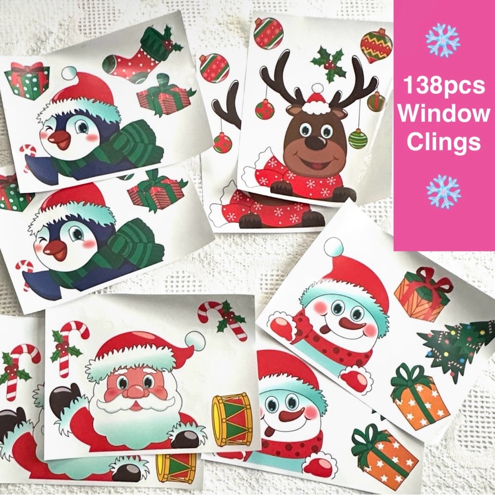 138pcs window clings decals stickers Christmas Home Car Office Gifts ❄️